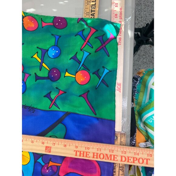 90s Silkscapes Hand Painted Rectangle Silk Golf Scarf Light Bright Tee Ball NEW - Picture 3 of 6
